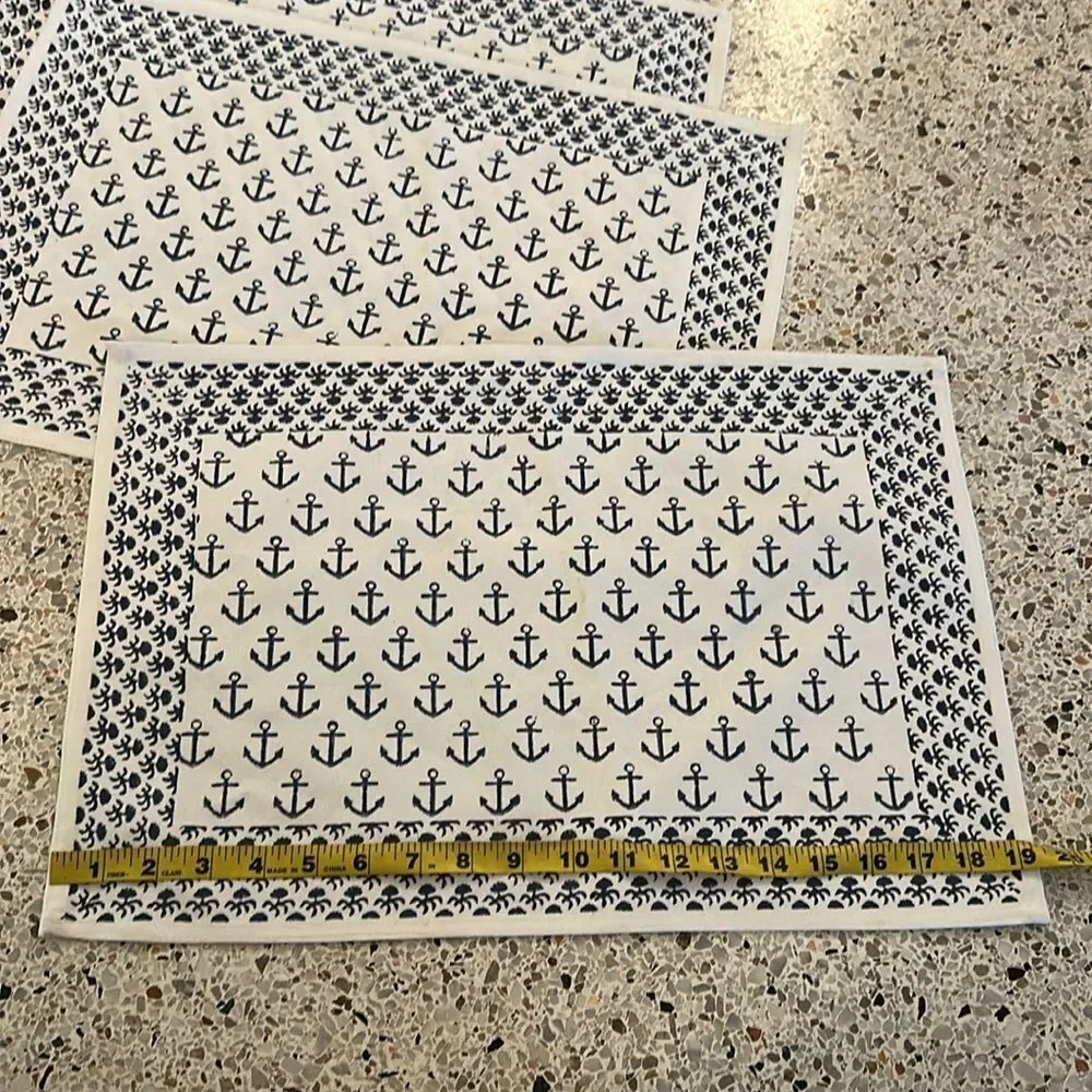 Pomegranate Ahoy anchor navy white placemats 4 made in India